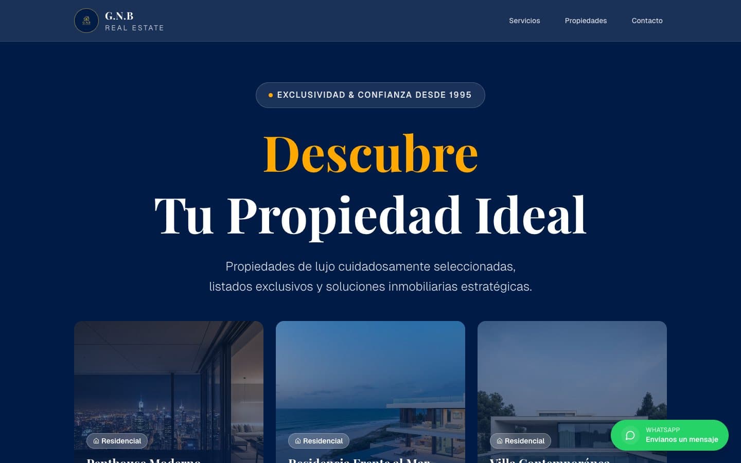 Captura del sitio de G.N.B Real Estate