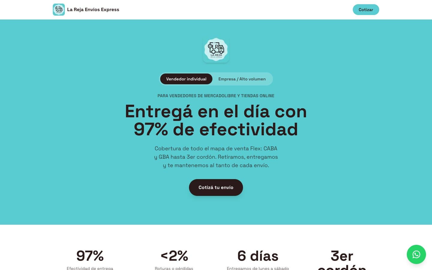 Captura del sitio de La Reja Envíos Express