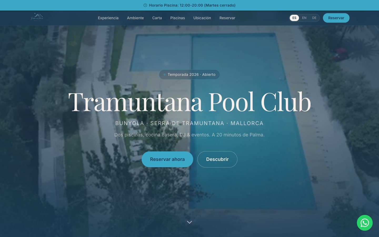Captura del sitio de Tramuntana Pool Club
